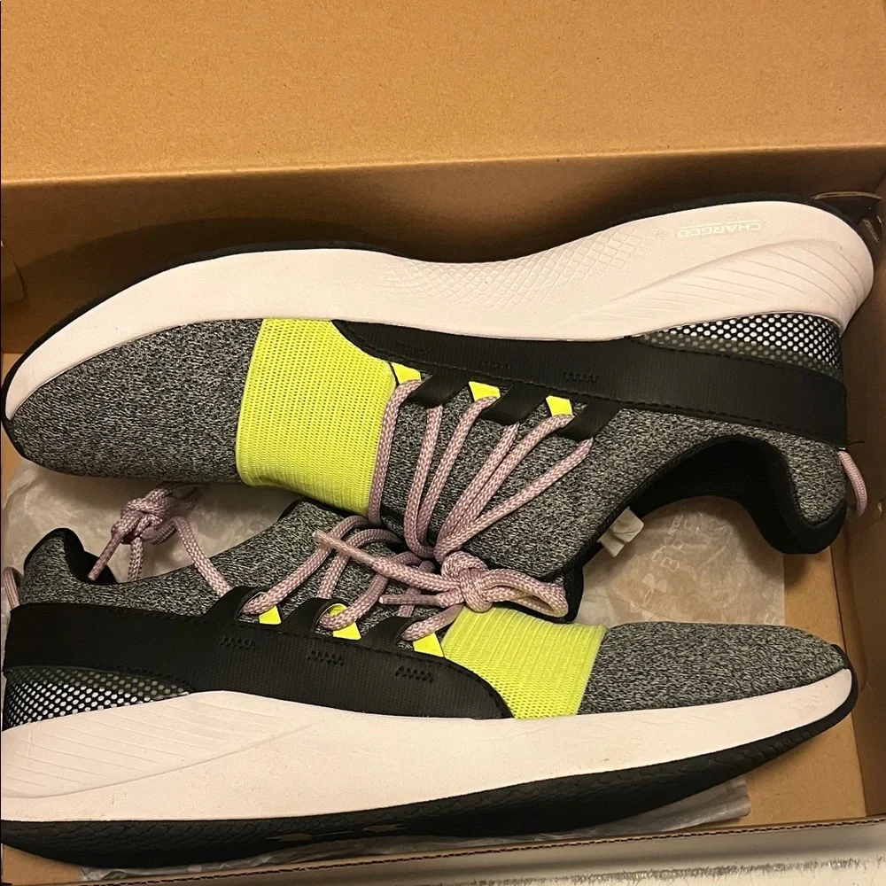 Under Armour Women's Grey Black Shoes with Neon Yellow Accent